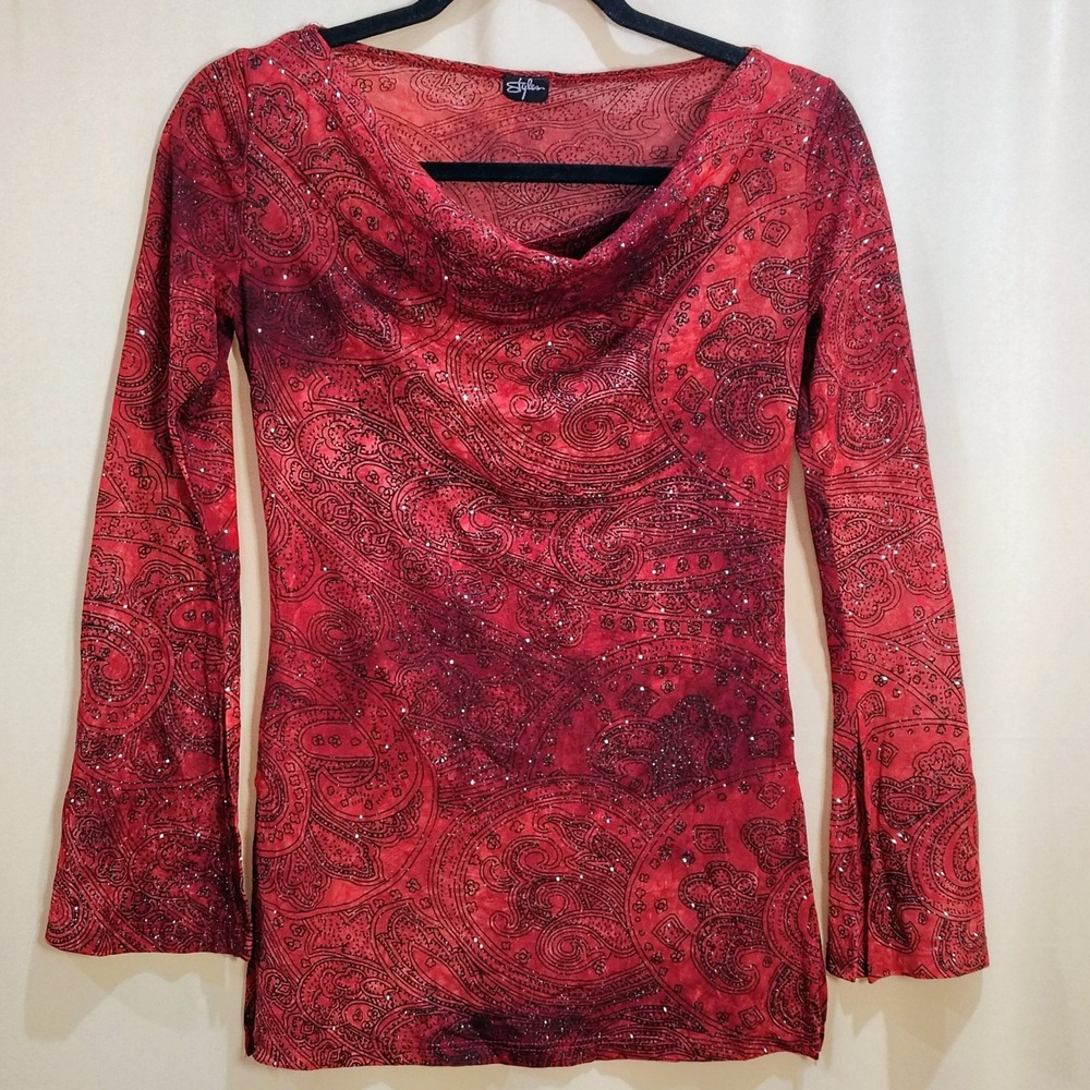 VTG Y2K Styles Cowl Neck Long Sleeve Top Women S Shimmer Indie Sleaze Whimsigoth
